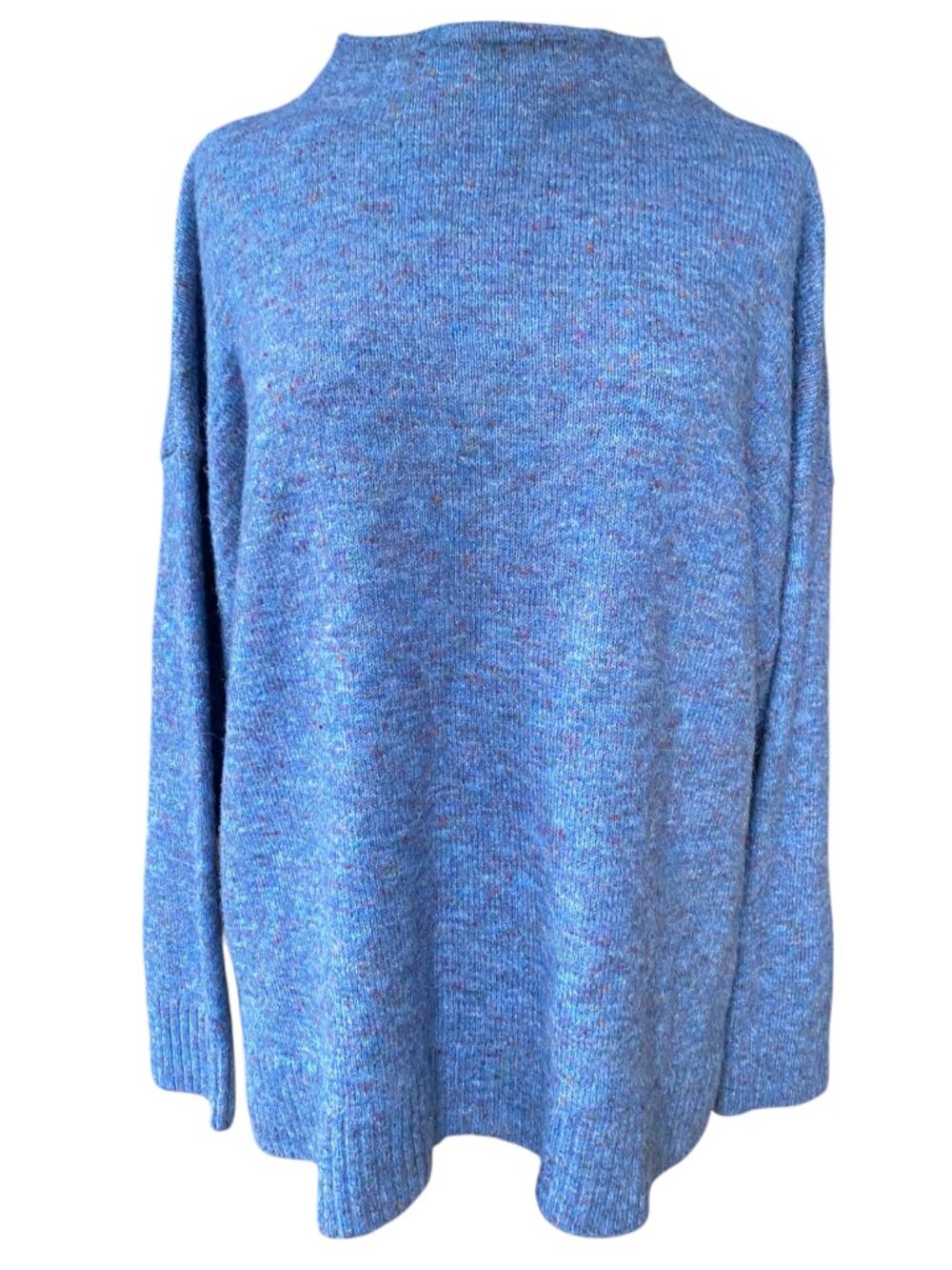 NWOT Well Worn Blue Flecked Mock Neck Sweater Oversized Wool Blend Grandma-XXL